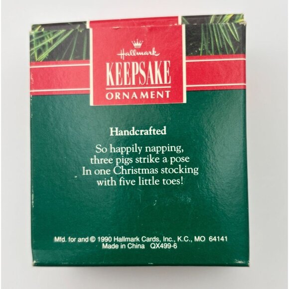 Hallmark Keepsake Three Little Piggies Christmas Ornament 1990 Pigs in Stocking - Picture 6 of 8